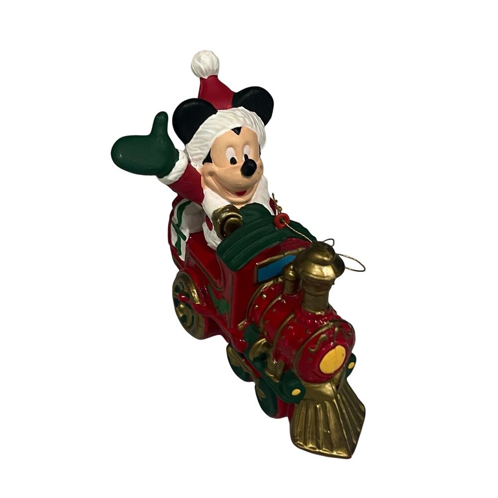 Vtg Walt Disney Productions Plastic Mickey Mouse Santa Train Christmas Ornament